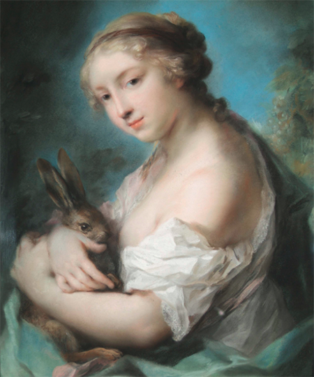 Rosalba Carriera, Girl with a Rabbit, ca. 1720-1730, Pastel on paper. Huntington Library, Art Collections, and Botanical Gardens, Adele S. Browning Memorial Collection, 78.20.28.