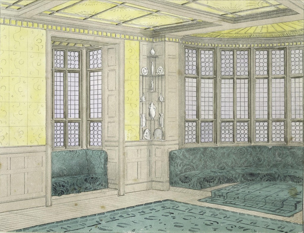 Thomas Jeckyll, Perspective design for the billiard room at No.1 Holland Park, ca. 1870. Pencil and watercolor. © Victoria and Albert Museum, London