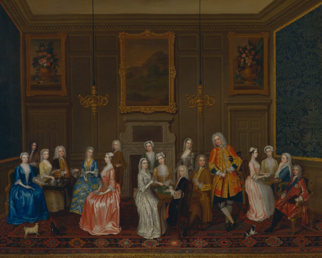 Charles Philips, 1708–1747, British, Tea Party at Lord Harrington's House, St. James's, 1730, Oil on canvas, Yale Center for British Art, Paul Mellon Collection