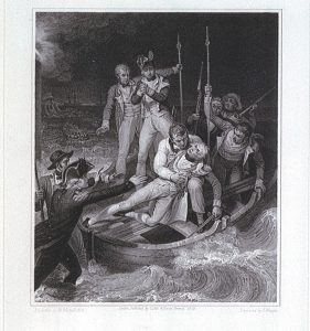 John Neagle, after a painting by Richard Westall, Sir Horatio Nelson when wounded at Teneriffe, Night of July 24th, 1797, 1809 (published). Engraving and etching, 51.7 x 39 cm. National Maritime Museum, Greenwich, UK. http://collections.rmg.co.uk/collections/objects/128455.html.