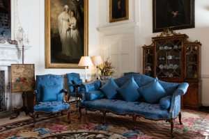 Furniture made c. 1759 by Thomas Chippendale for the Blue Drawing Rom at Dumfries House. Photo courtesy of Dumfries House Estate via Google Arts & Culture.